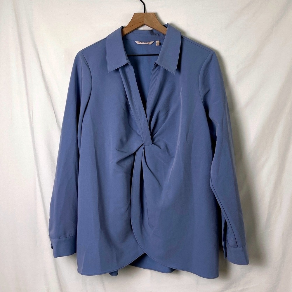 Soft Surroundings Women Twist Blouse Blue Size L Office Professional Casual
